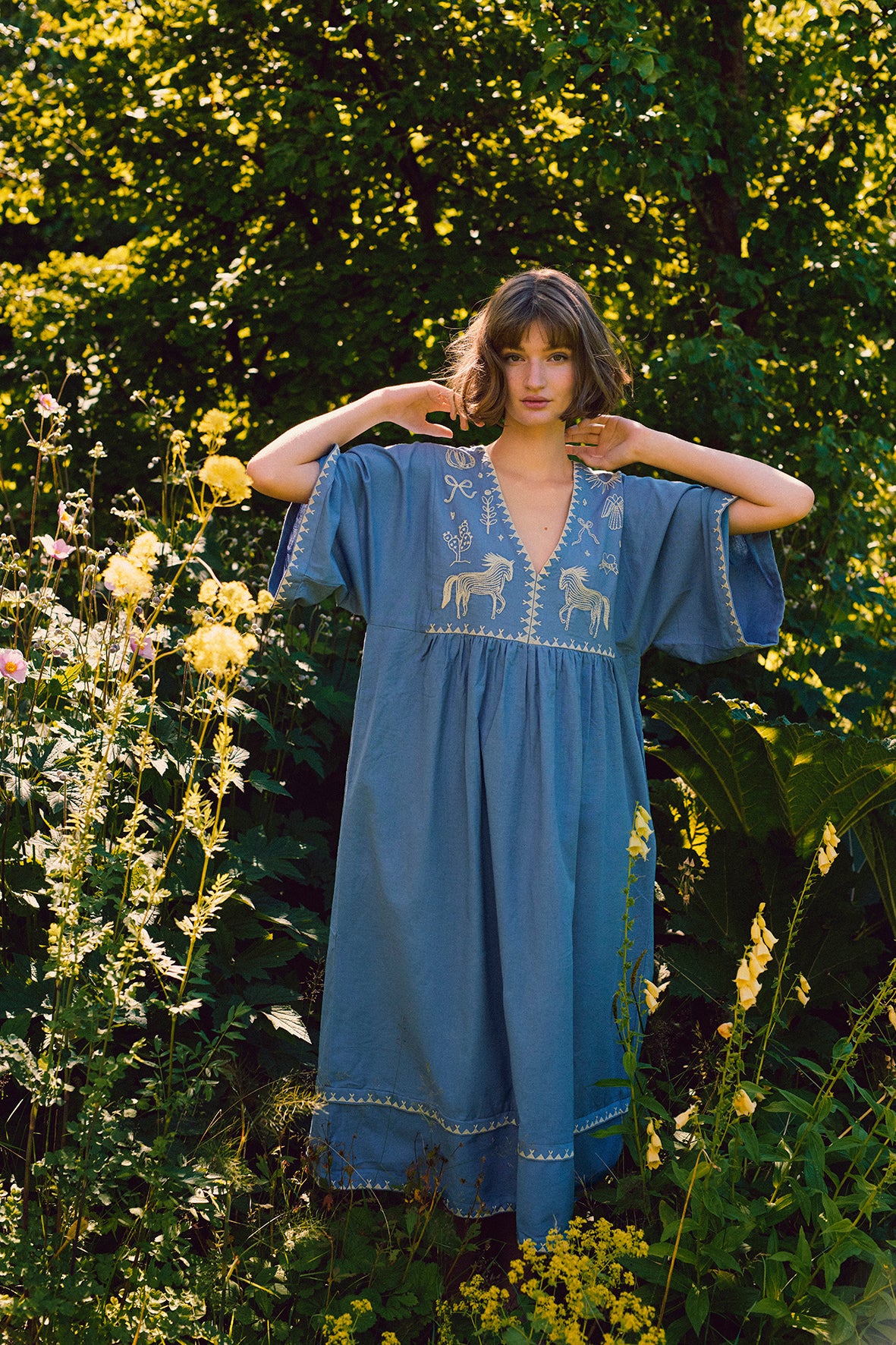 POLLY EMBROIDERY DRESS 3/4 SLEEVE - SEA - Image 4